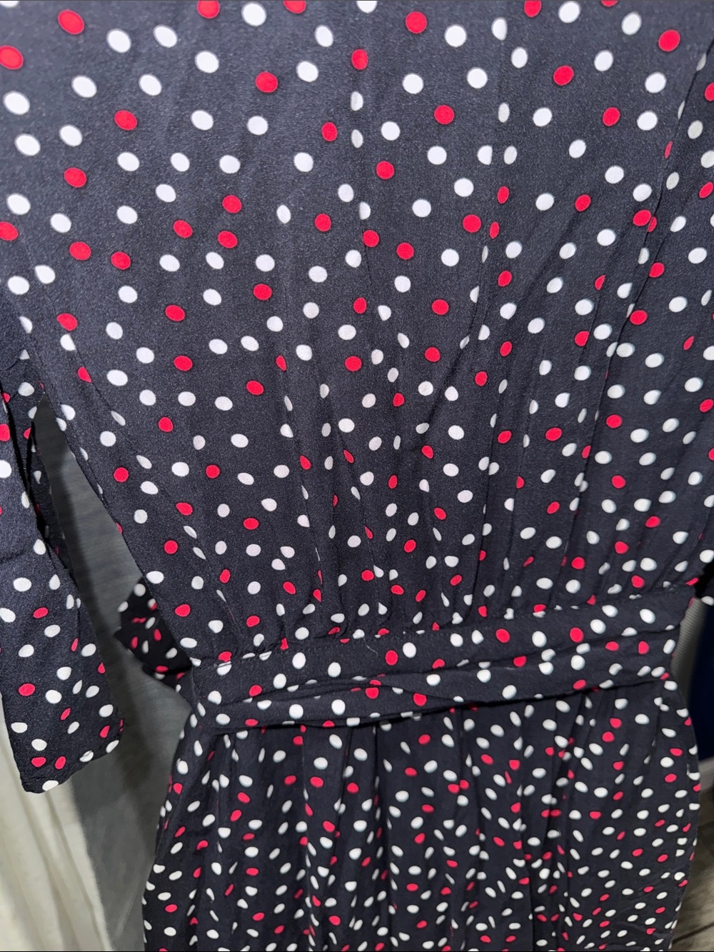 ZARA- Navy Polka Dot Wrap Midi Dress Size: XS - Picture 13 of 15